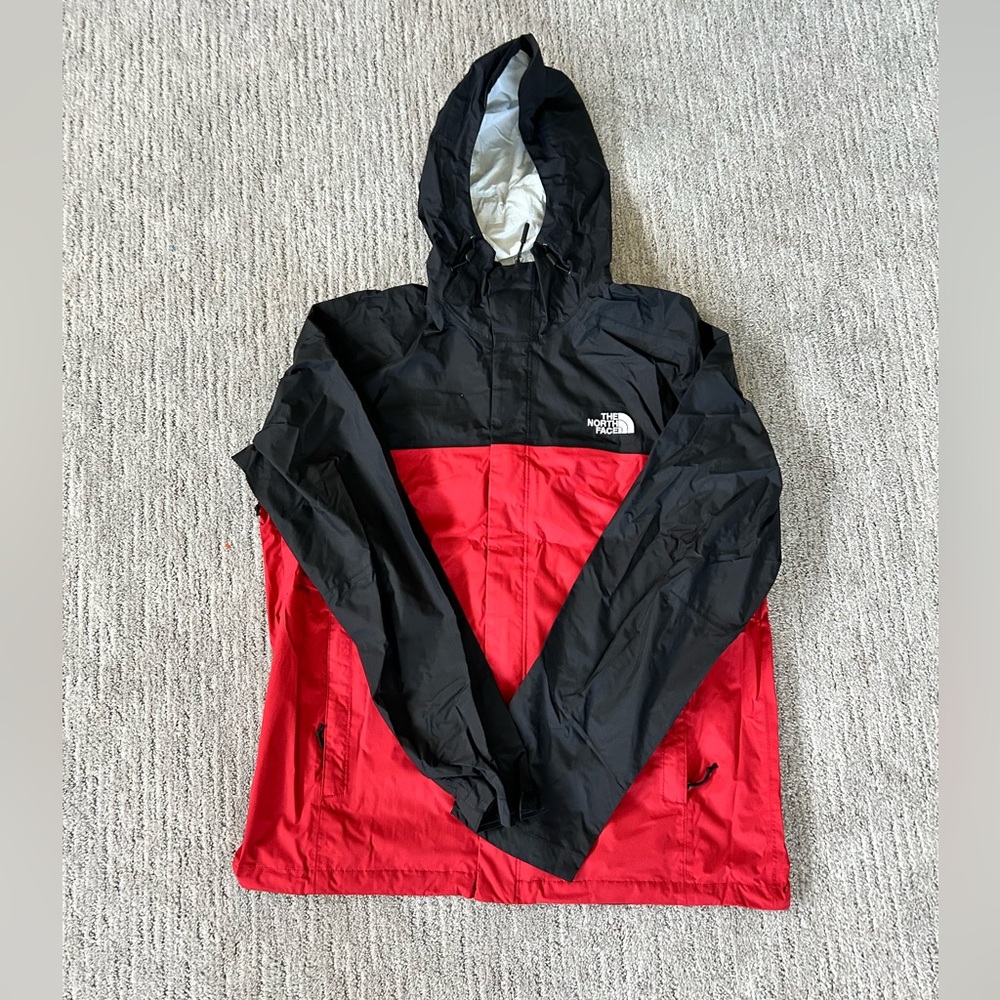 The North Face Black and Red Men's Windbreaker Jacket with Hood
